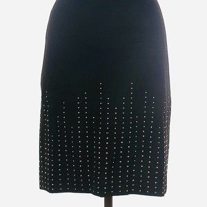 White House Black Market Retro Silver Studded Back Slit Stretch Black Skirt Sz 8